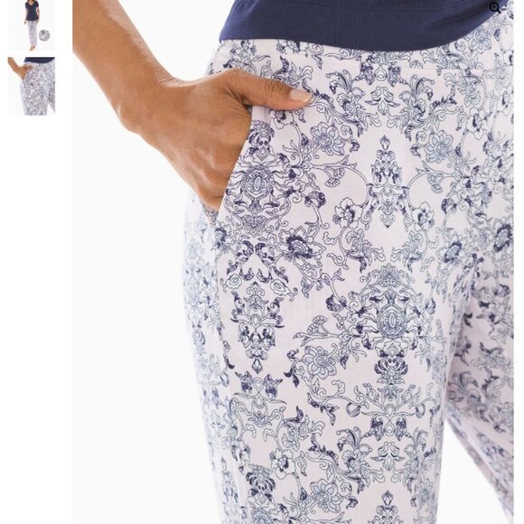 Cool Nights Springtime Scroll With Navy Pajama Pants Size M - Picture 2 of 10